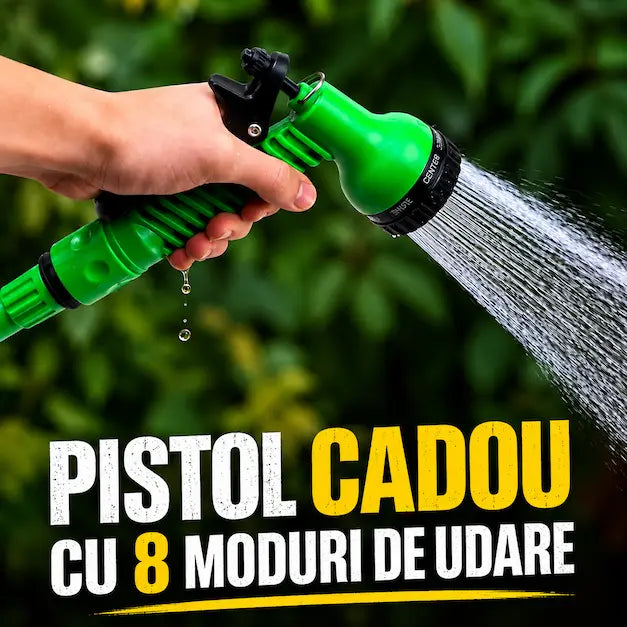 Furtun extensibil AquaFlex™, 60 metri lungime + pistol cu 8 moduri