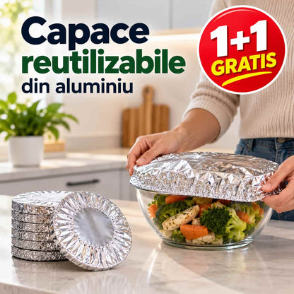 25+25 GRATIS, Capace Reutilizabile din aluminiu pentru alimente FreshCover™