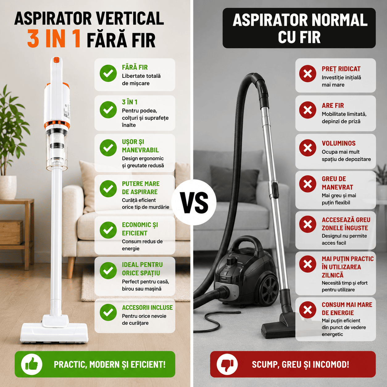 Aspirator Vertical VacuumX™ 3 în 1 fără fir, accesorii incluse