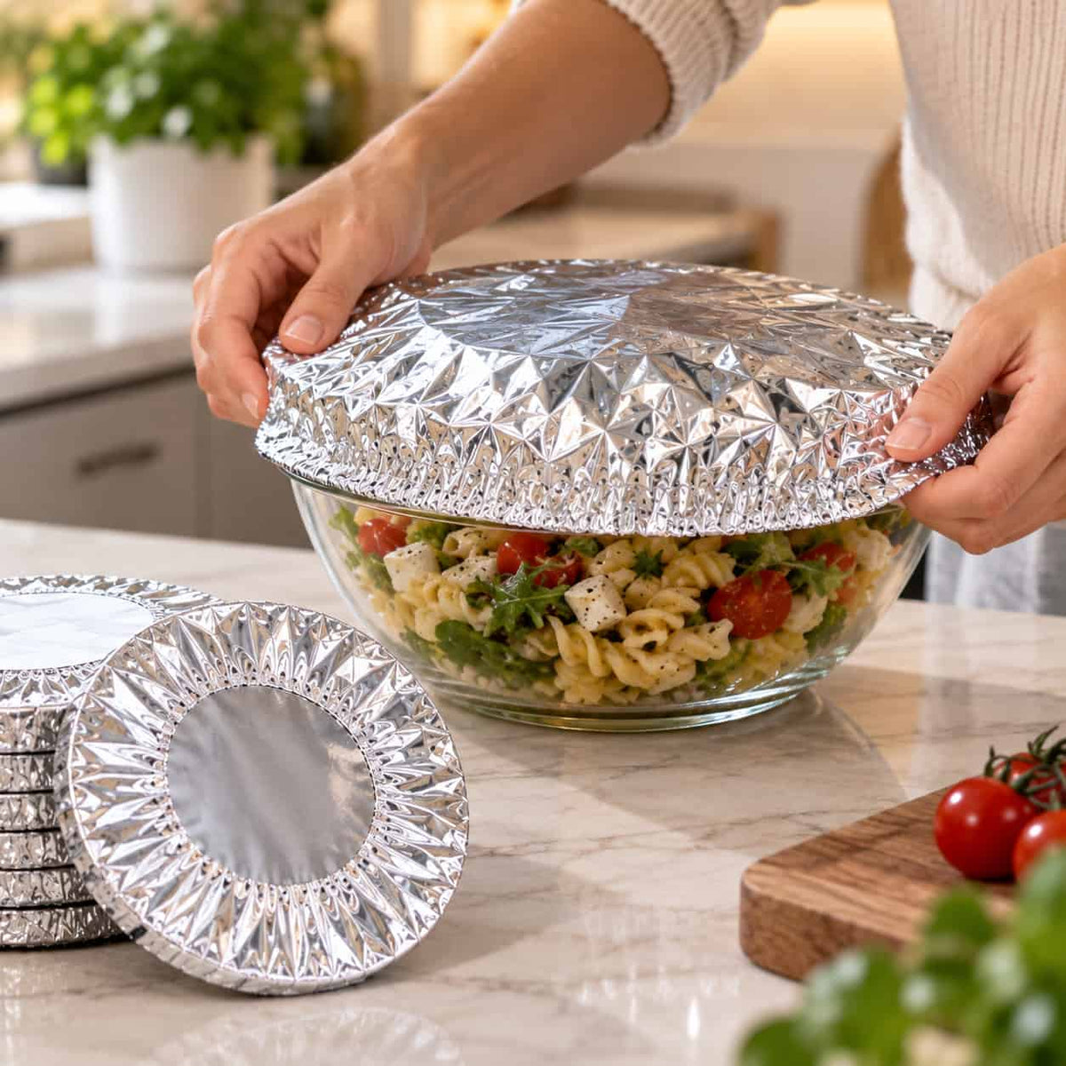 25+25 GRATIS, Capace Reutilizabile din aluminiu pentru alimente FreshCover™