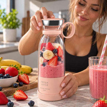 Blender Portabil FreshMix™ + 5 Paie Reutilizabile + 30 Rețete Smoothie CADOU