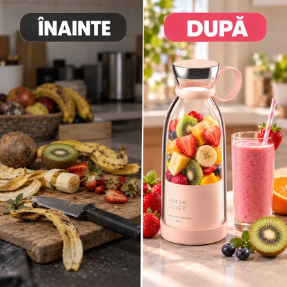 Blender Portabil FreshMix™ + 5 Paie Reutilizabile + 30 Rețete Smoothie CADOU