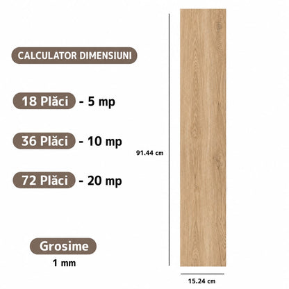 Set 18 Placi Parchet Autoadeziv Model Laminat, dimensiune 91,4 cm × 15,2 cm, acoperire aprox. 5 m²