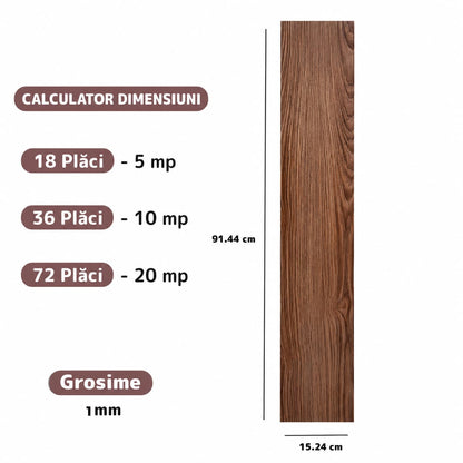 Set 18 Placi Parchet Autoadeziv Model Laminat, dimensiune 91,4 cm × 15,2 cm, acoperire aprox. 5 m²