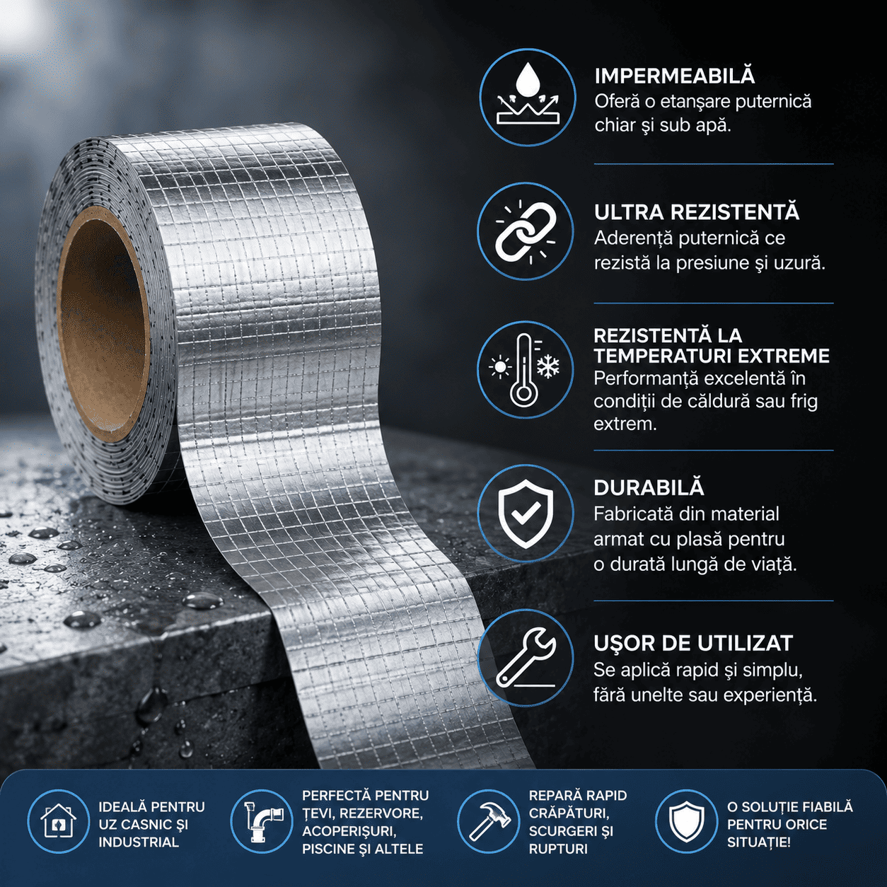1+1 GRATIS, Bandă Hidroizolantă HydroFix™ pentru etanșare, 10 metri