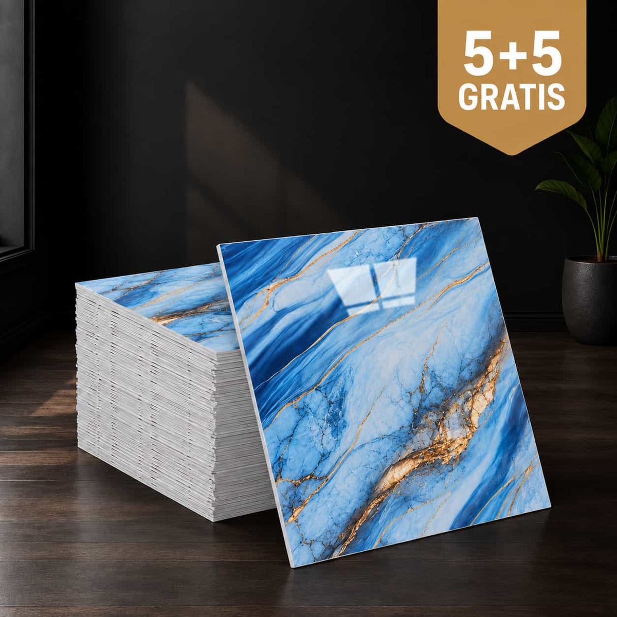 SET 5+5 GRATIS, Plăci Tapet PVC pentru Podea MarbleLux™, dimensiune 60cm x 60cm, acoperire aprox. 5 mp
