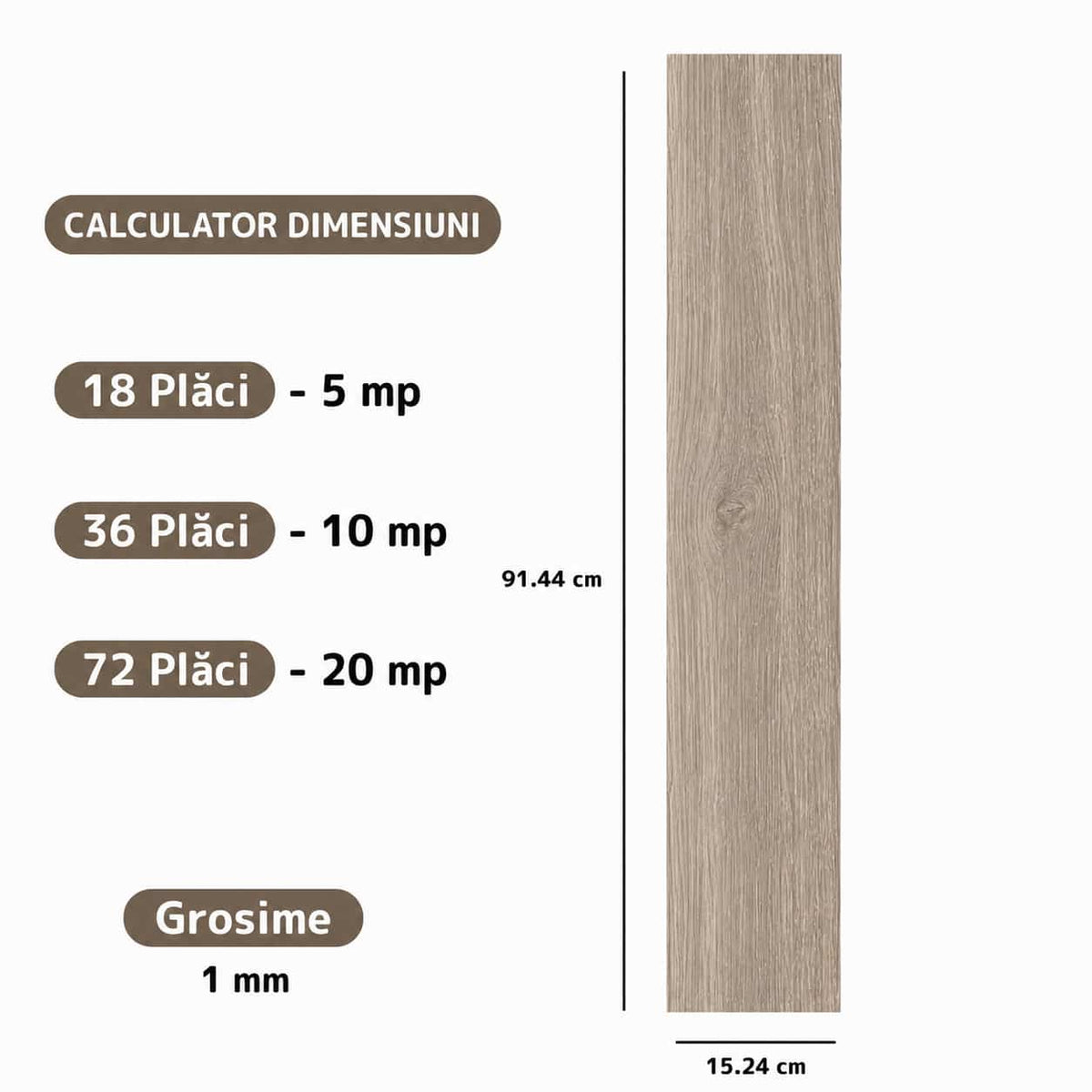 Set 18 Placi Parchet Autoadeziv Model Laminat, dimensiune 91,4 cm × 15,2 cm, acoperire aprox. 5 m²
