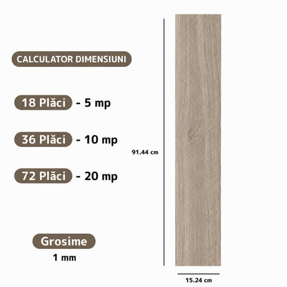 Set 18 Placi Parchet Autoadeziv Model Laminat, dimensiune 91,4 cm × 15,2 cm, acoperire aprox. 5 m²