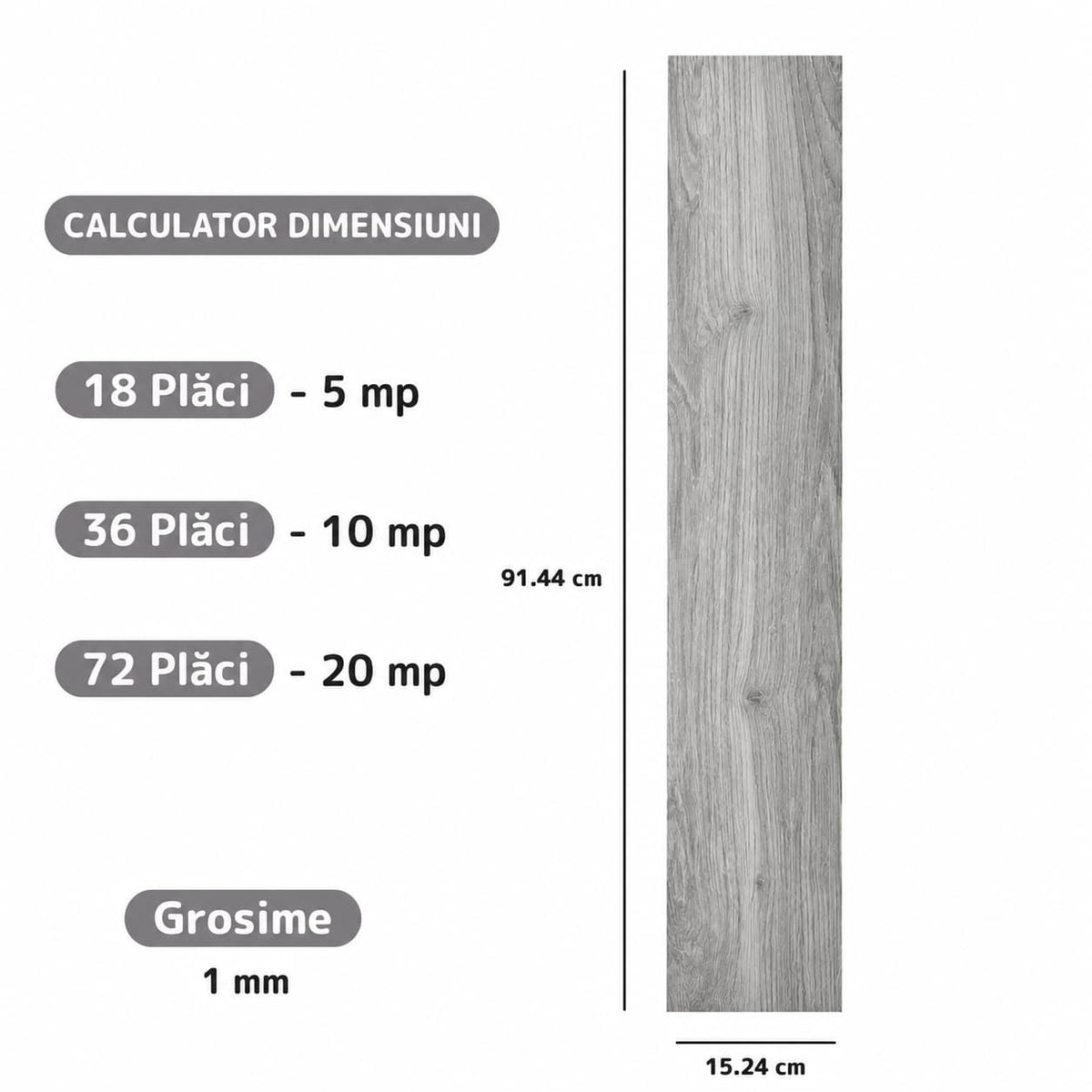 Set 18 Placi Parchet Autoadeziv Model Laminat, dimensiune 91,4 cm × 15,2 cm, acoperire aprox. 5 m²