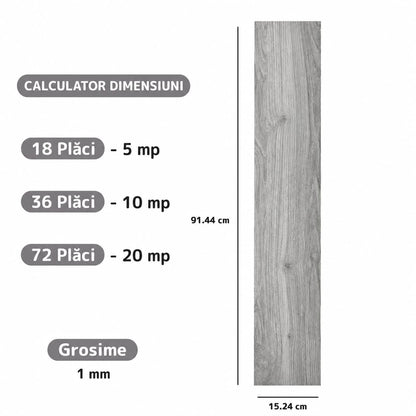 Set 18 Placi Parchet Autoadeziv Model Laminat, dimensiune 91,4 cm × 15,2 cm, acoperire aprox. 5 m²
