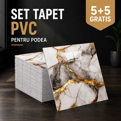 SET 5+5 GRATIS, Tapet PVC Premium pentru Podea MarbleLux™, Rezistent la Apă, dimensiune 60cm x 60cm, acoperire aprox. 5 mp