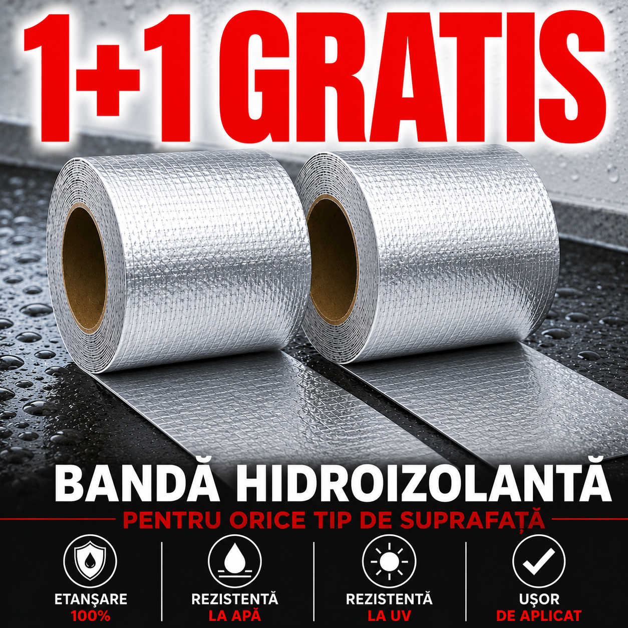 1+1 GRATIS, Bandă Hidroizolantă HydroFix™ pentru etanșare, 10 metri