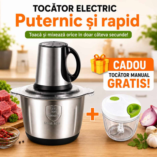 Tocator Electric, Capacitate 5L, 1000W + Tocator Manual cu Sfoara CADOU