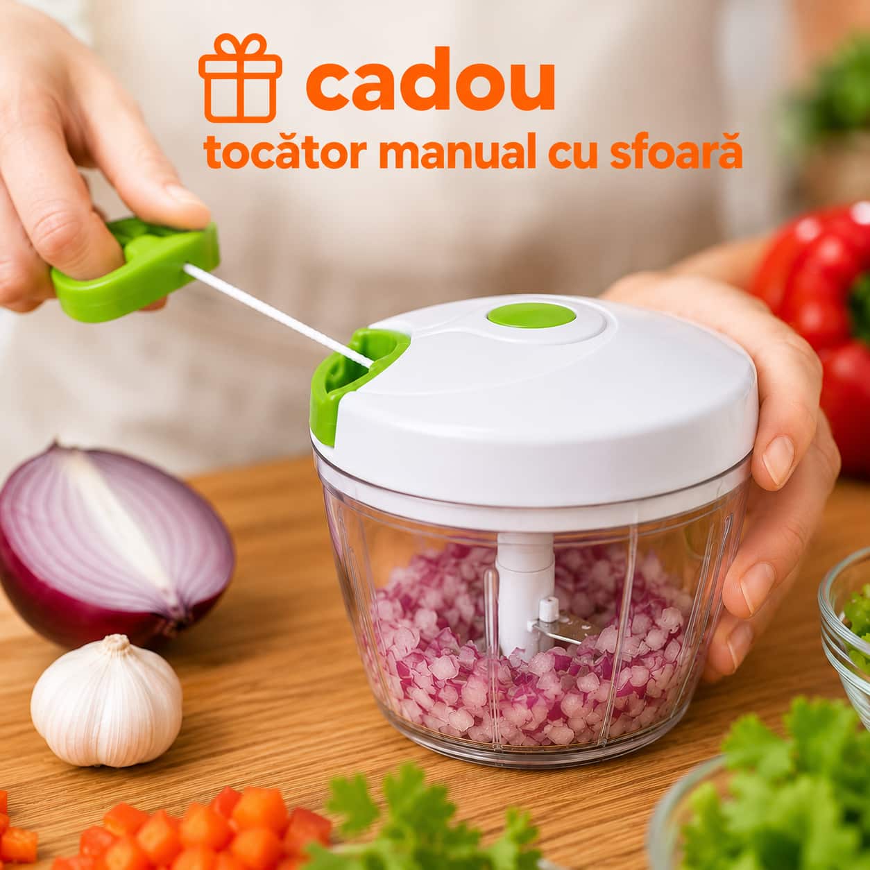 Tocator Electric, Capacitate 5L, 1000W + Tocator Manual cu Sfoara CADOU