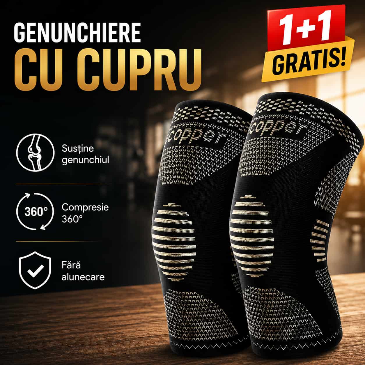 1+1 GRATIS – Genunchiere Premium cu Cupru și Compresie 360°