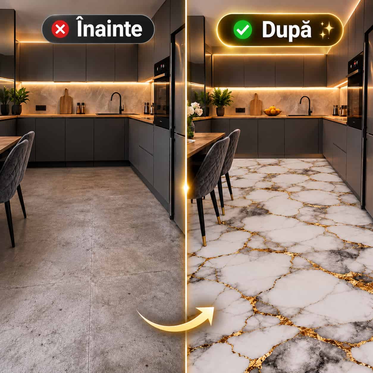 SET 5+5 GRATIS, Tapet PVC Premium pentru Podea MarbleLux™, Rezistent la Apă, dimensiune 60cm x 60cm, acoperire aprox. 5 mp