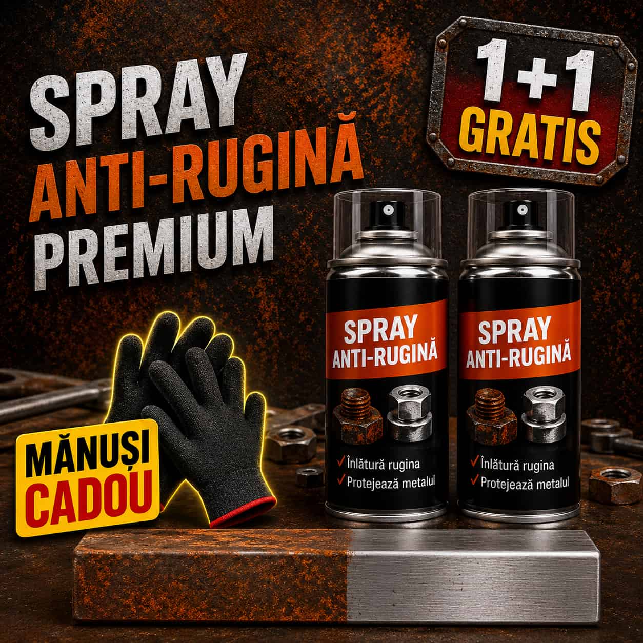 1+1 GRATIS – Spray Anti-Rugină Premium + Mănuși de Protecție CADOU