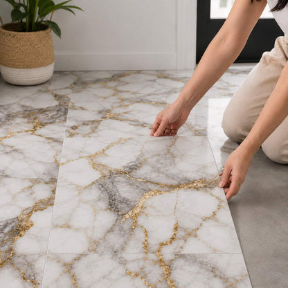 SET 5+5 GRATIS, Tapet PVC Premium pentru Podea MarbleLux™, Rezistent la Apă, dimensiune 60cm x 60cm, acoperire aprox. 5 mp